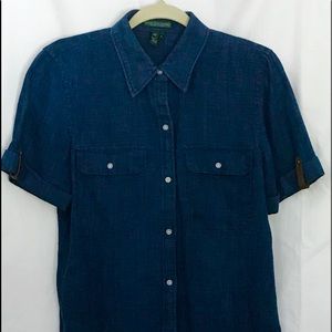 Ralph Lauren Linen Indigo Blue Shirt Short Sleeve